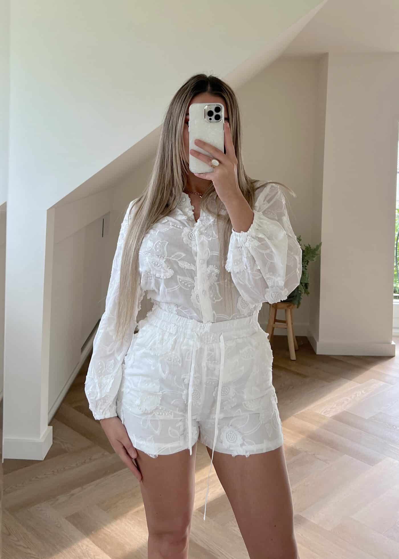 Blouse + short - 2 piece set white flowers
