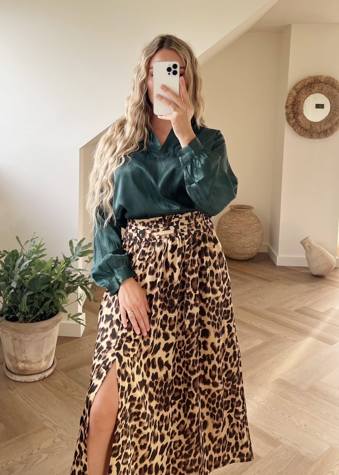 Satin blouse dark green