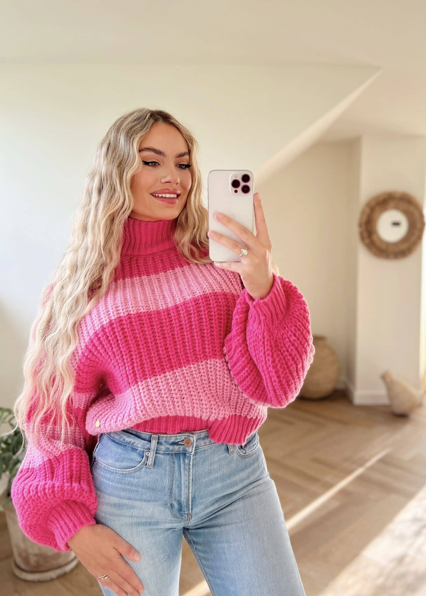 Knitted warm sweater pink